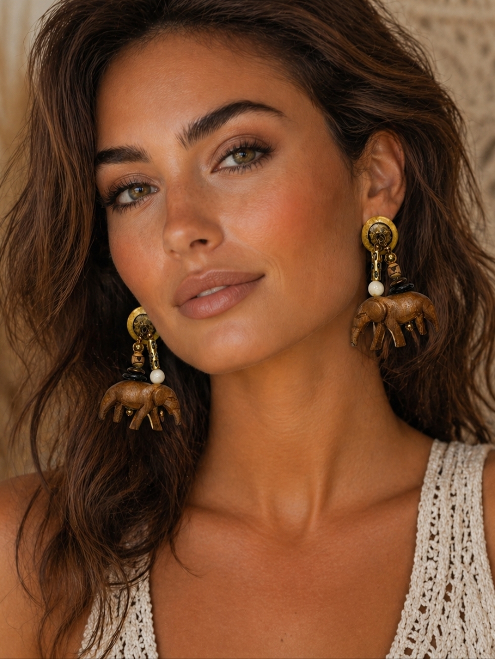 Wood Elephant Clip-On Earrings | Vintage Boho Statement | 3.25”